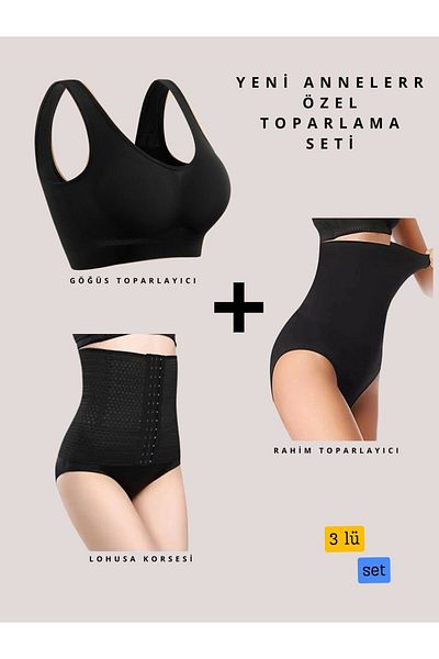 EMBA BUTİK Uterine Recovery and Maternity Corset and Breast Recovery 3-Piece Comfort Set for New Mothers