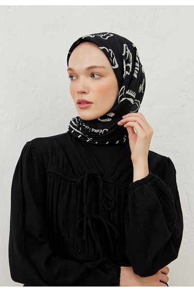 Fresh Summer Vibes Pattern Cotton Vual Scarf Black