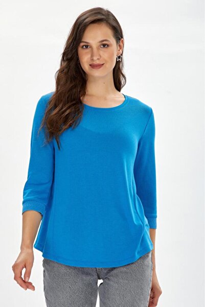 İKİLER Yuvarlak Yaka Kolu Triko Bantlı Bluz 234-1015