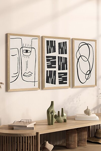Artavessa طقم طاولة ملصقات MDF مكون من 3 قطع بإطار خشبي - مجموعة 70