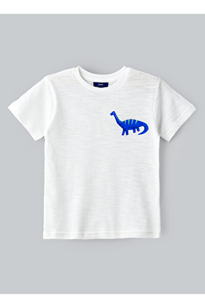 Basicxx Boys' White Dinosaur Graphic Cotton T-Shirt
