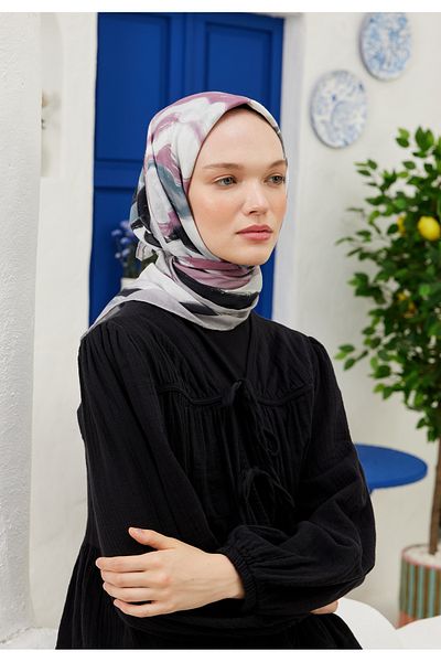 Fresh Cotton Voile Scarf - Lavender Colored Color Waves Pattern