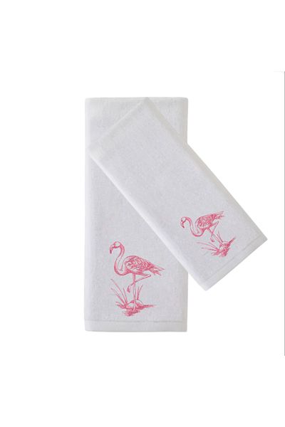Ursa Flamingo Flai̇r Embroidered Hand and Face Towel 2 Pieces 50X90-30X50