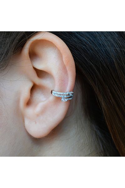 Heppii Row Earcuff with Rhinestone Thin Rhinestone Compression Cartilage Earring No Hole Required Minimal Snake with Rhinestone
