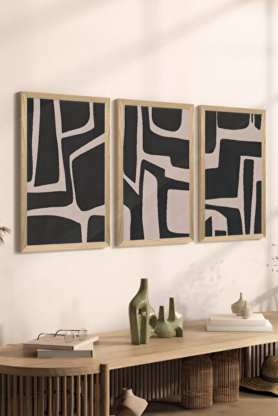 Artavessa طقم طاولة ملصقات MDF مكون من 3 قطع بإطار خشبي - مجموعة 38