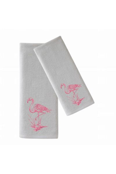Ursa Flamingo Flai̇r Embroidered Hand and Face Towel 2 Pieces 50X90-30X50