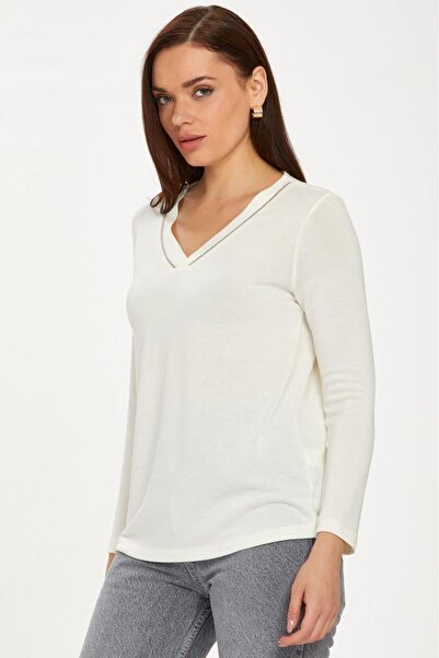 İKİLER Yakası Zincir Şeritli Uzun Kol Bluz 234-1013