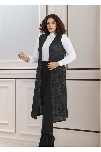 RESPİRO Long Black Silvery Lycra Soft Seasonal Vest - Relaxed Fit(Read the Description)