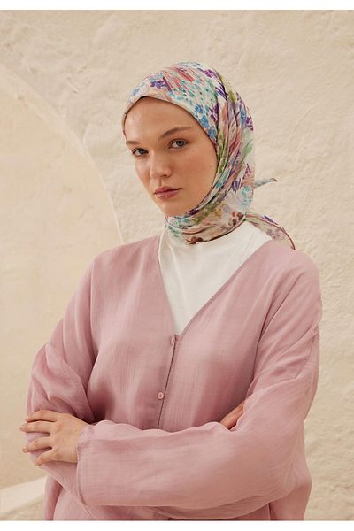 Fresh Ti̇ny Flowers Pattern Vual Scarf Rose