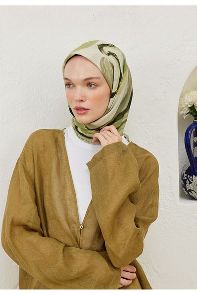 Fresh Green - Color Waves Patterned Cotton Voile Scarf