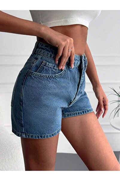 Actress Koyu Mavi Yüksek Bel Şort