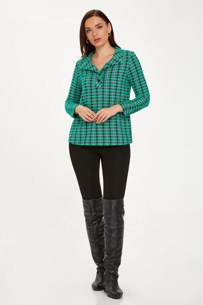 İKİLER Yakası Çıtçıtlı Uzun Kol Triko Bluz 234-1700