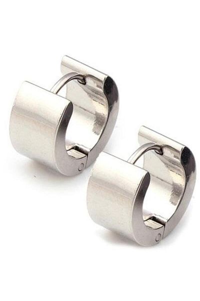 Takı Dükkanı Pair of Thick 6mm Plain Unisex Men's Steel Earrings Mse9