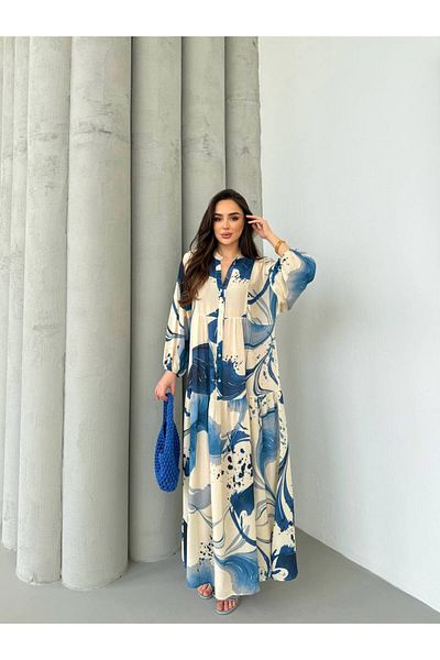 PREMİER VİE Hijab New Season Μπλε Χρώμα Φόρεμα Βισκόζης