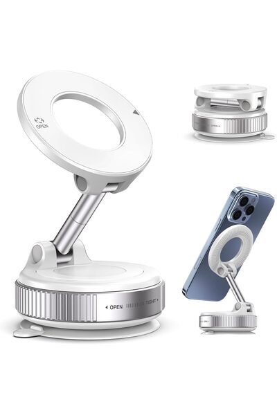AWH Vacuum Magnetic Suction Phone Holder, Foldable, Hands-Free Mount for Car/Gym/Surface White