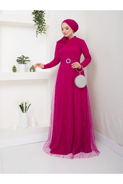 Modahiro Βραδινό φόρεμα Hijab από τούλι LNA001
