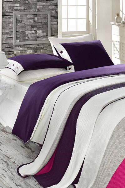 Luoca Patisca Acrylic Knitted Blanket Set Single Purple Cream