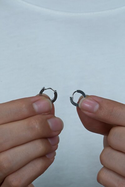 Takı Dükkanı Bright Thin Flat Ring Men's Steel Earrings Pair 3mm Mse8