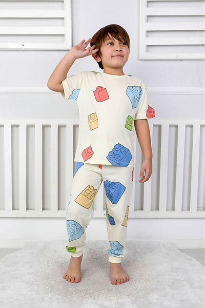 Beniizle Patterned Boy's Summer Pajama Set