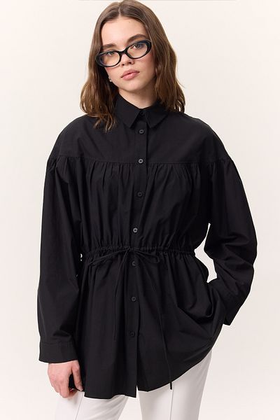 Manuka Tunic with Drawstring Detail Black