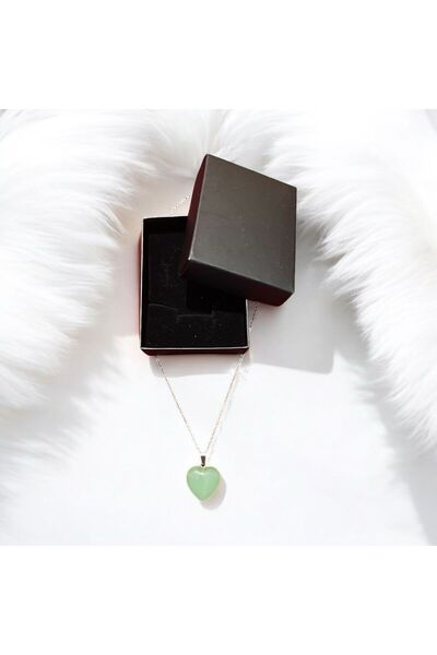 Efulim Hediyelik قلادة من حجر اليشم الطبيعي على شكل قلب - (يتم شحنها مع الصندوق)