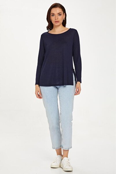 İKİLER Yuvarlak Yaka Yanı Toka Detaylı Triko Bluz 234-1707