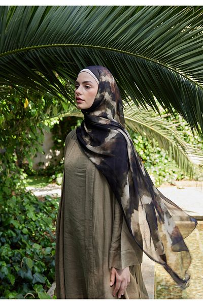 Fresh Black Tie-Dye Patterned Ram Shawl