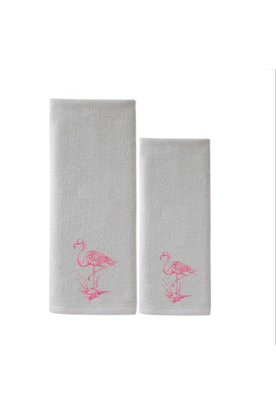 Ursa Flamingo Flai̇r Embroidered Hand and Face Towel 2 Pieces 50X90-30X50
