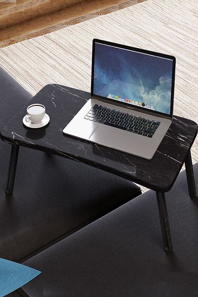 interGO Portable Laptop Desk, Bed Table Tray Breakfast and Computer Stand - Black Marble Pattern
