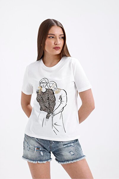 Miss Murem Leopard 2 Women's Print T-Shirt-Ekru
