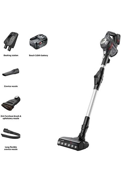 Bosch 2-in-1 Cordless Vacuum Cleaner, Bendable Stick, LED Light, Black ,BCS711GB