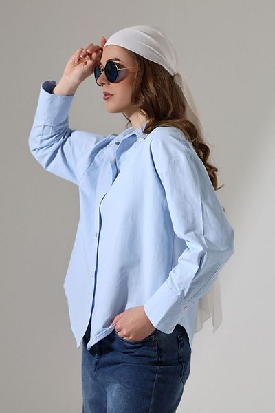 Qvien Secret Cămașă de damă din țesătură popelin Cămașă lejeră de culoare albastră