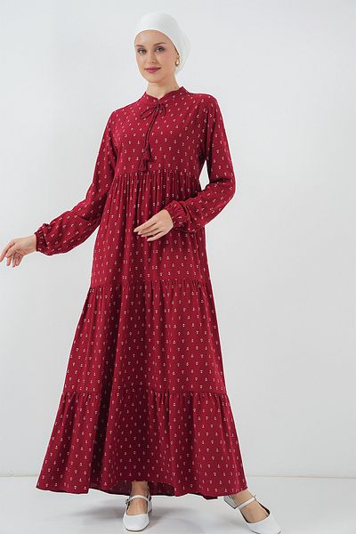 Bigdart Φόρεμα Hijab με κορδόνια 1627 - Claret Red