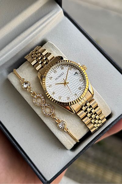 Homies Women's Wristwatch with Calendar 2 Years Warranty Gift Box + Bracelet