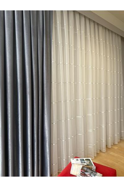 Carrera ÇİZGİLİ SİMLİ KURŞUNLU TÜL PERDE BORU PİLE SIK