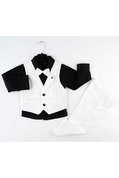 Mc Emirix Kids Wear Collared Vest Striped 3 Piece Suit