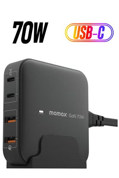 Momax ONEPLUG PD 70W GaN 4 Ports [2x USB-C 2x QC] Desktop Charger - Black