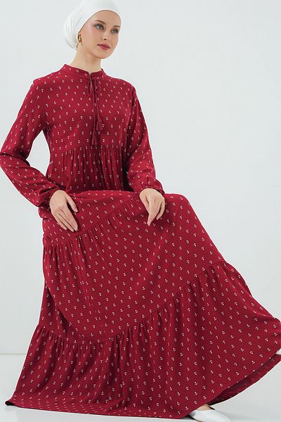 Bigdart Φόρεμα Hijab με κορδόνια 1627 - Claret Red