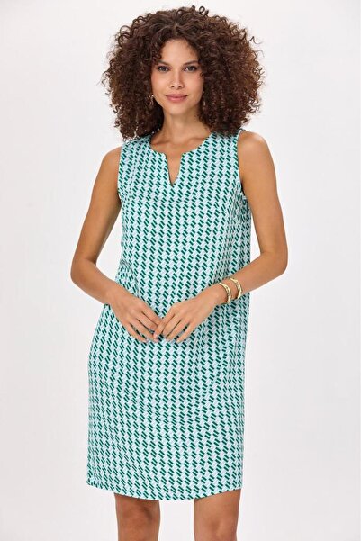 İKİLER Cut Out Yaka Kolsuz Desenli Elbise 025-4024