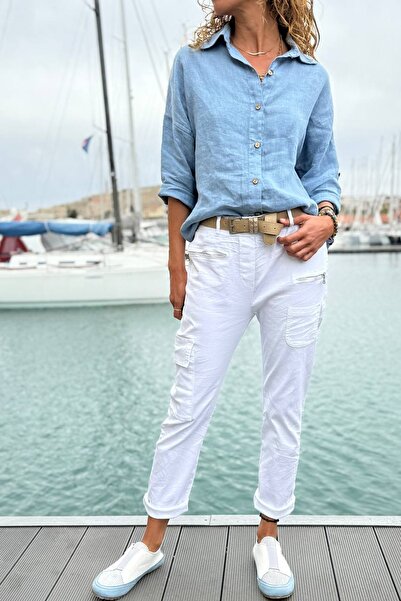 Güneşkızı Italian White Pocket Washed Belted Skinny Leg Lycra Woven Trousers 98 60