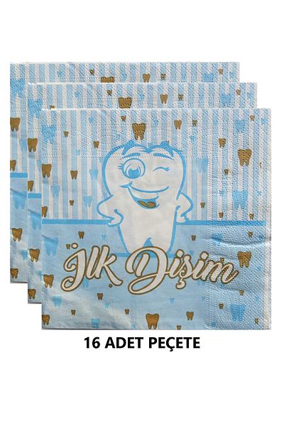 Parti dolabı 16 Pieces My First Tooth Blue 33X33 cm Napkin Tooth Wheat Party Napkin