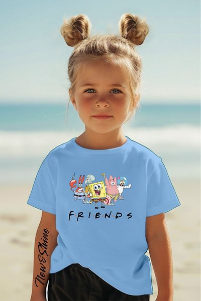 New Shine 1 tricou este un cadou pentru achiziții de 6 și mai sus în coș - Tricou pentru copii oversize cu imprimeu Friends Sunger Bob