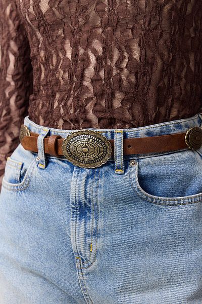 Manuka Brown Embossed Buckle Belt