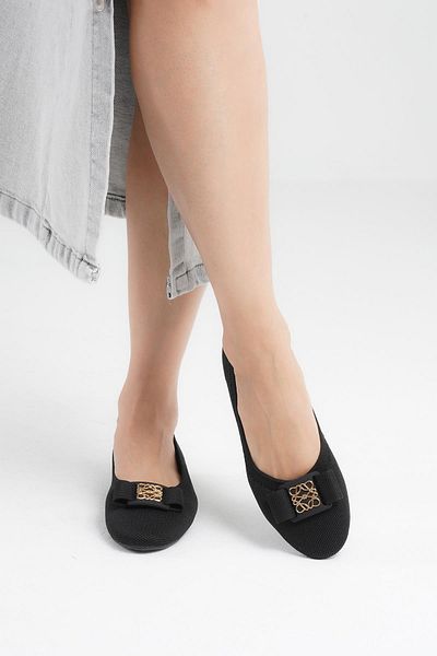 Beyond Women's Black Buckle Low Heeled Knitwear Ballerina Byndkp164