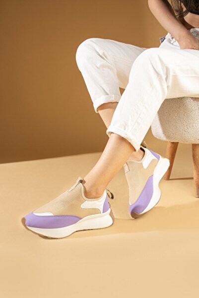 Seniorah Ursiya Beige-Purple Women's Sneakers - Stretch