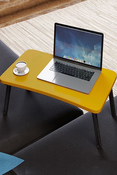 interGO Portable Laptop Desk, Bed Table Tray Breakfast and Computer Stand - Yellow