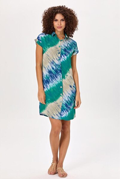 İKİLER Buttoned Front Low Sleeve Shirt Dress 025-4000