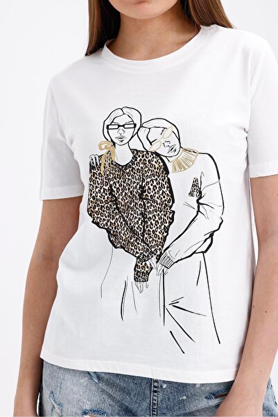 Miss Murem Leopard 2 Women's Print T-Shirt-Ekru