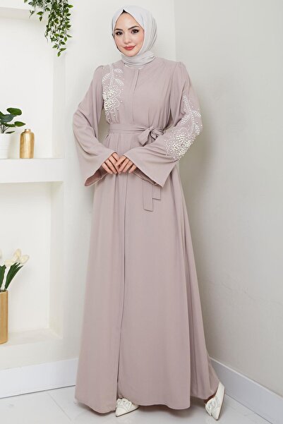 hafsamina Μοτίβο λουλουδιών με πέρλες Ζώνη Ferace Beige HM2720