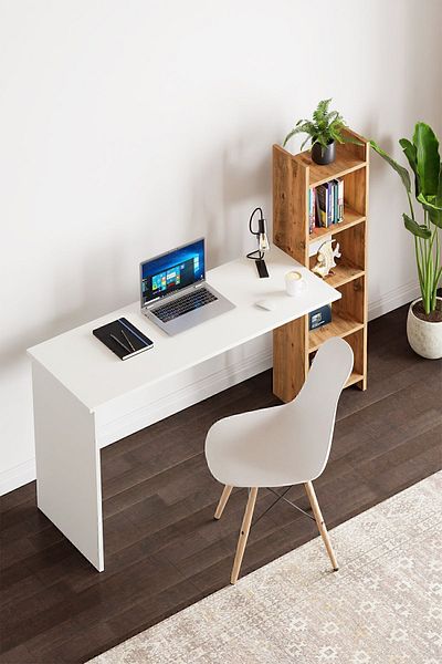 interGO Working Desk With Bookcase - White / Atlantic Pine Pattern